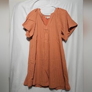 Lalavon Rust Orange V Neck Striped Dress!